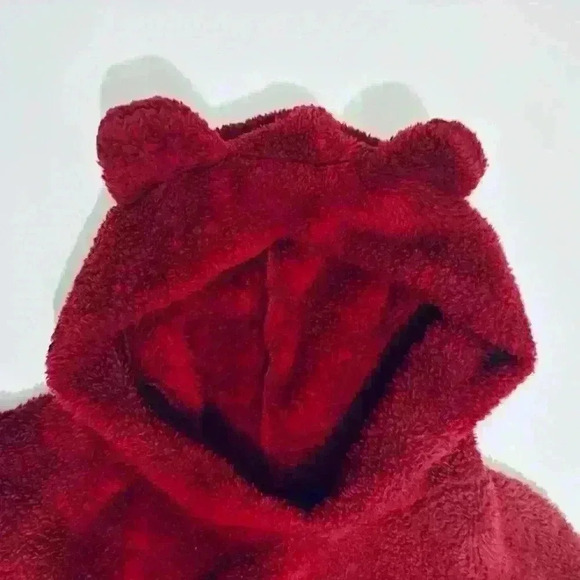 Fleece Animal Ear Hoodie, Juniors Size XL, Cropped, Maroon - Picture 2 of 10